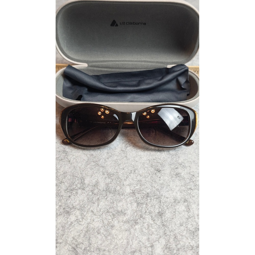 Liz Claiborne L561/S Brown Glitter Oval Sunglasses with Case and Cloth NWOT
